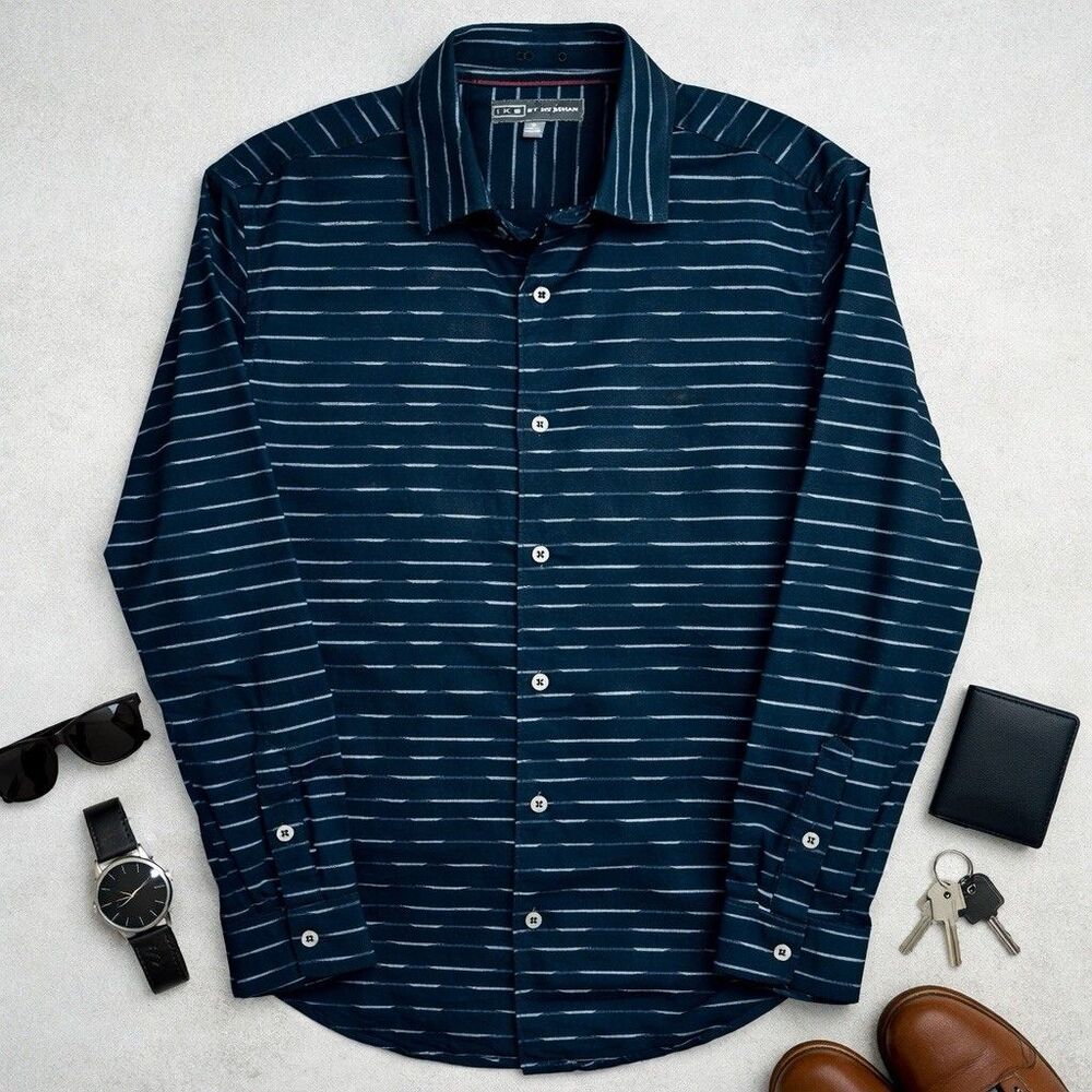 Ike Behar NWT Men’s Small Navy Button Up Stretch cotton Date Night Party Busines